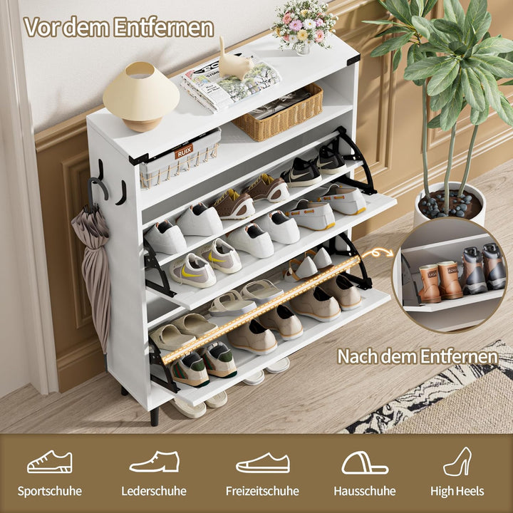 Schuhschrank Schmal, Schuhregal mit 2 Klappen, Schuhkipper mit 4 Ablageflächen, Schuhkommode mit off