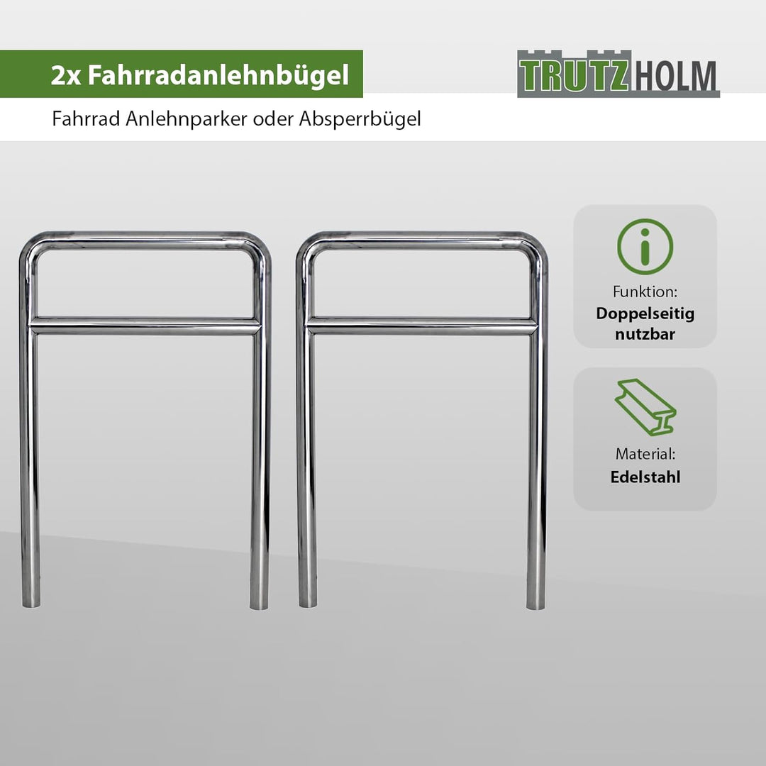 2x TRUTZHOLM Fahrradanlehnbügel Fahrradständer Anlehnständer mit Knierohr 118 x 78 cm aus Edelstahl
