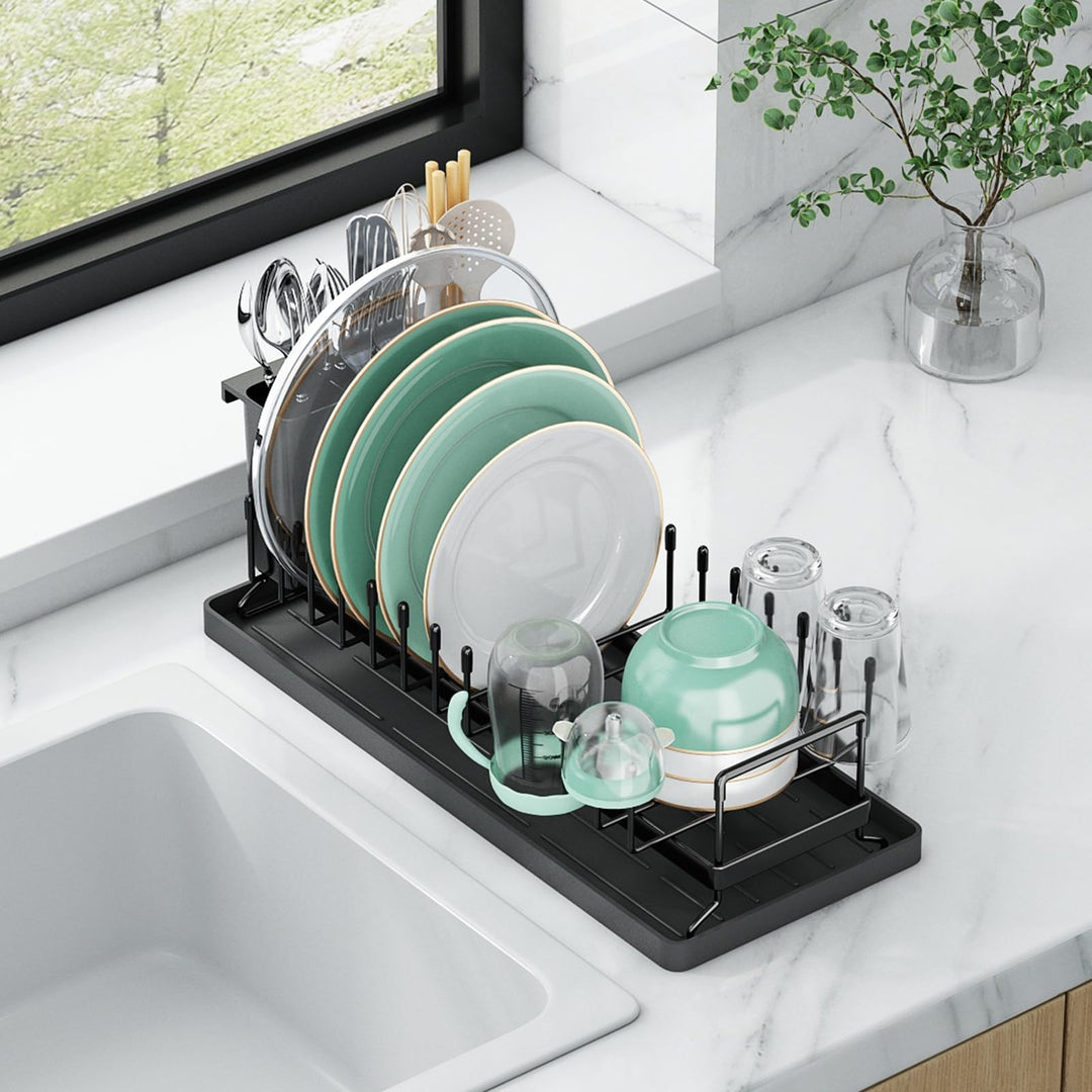Aufworld Kleines Spülgestell, Kompaktes Spülgut-Abtropfgestell mit Silikon-Trockenmatte, Edelstahl-S