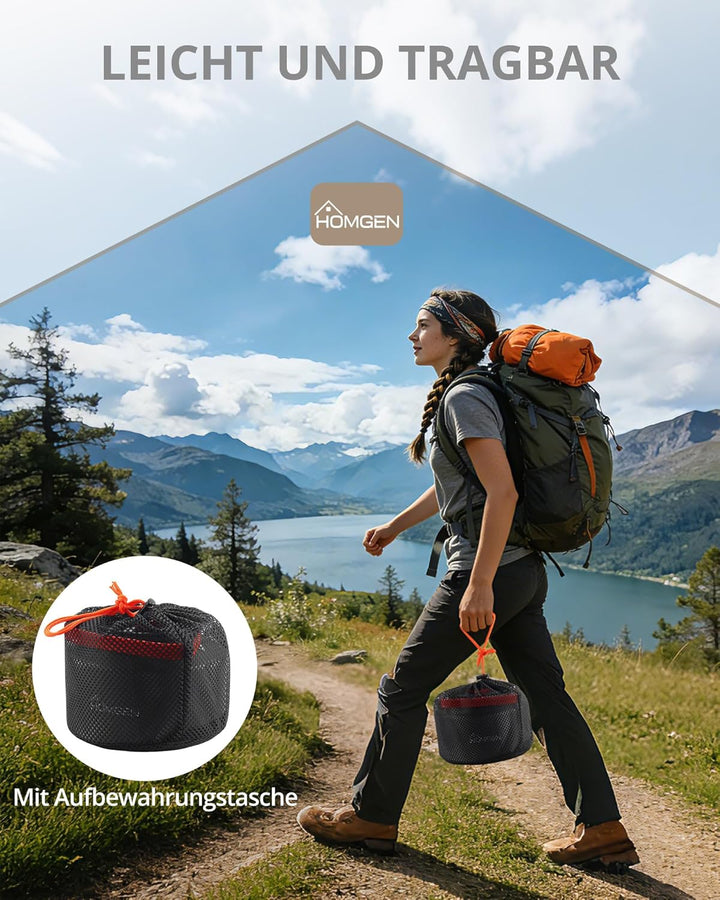 HOMGEN Camping-kessel 2 L tragbarer Campingkocher Aluminiumoxid-Wasserkocher Kochgeschirr mit Traget