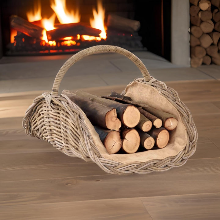 korb.outlet Holzkorb Woody aus Kubu-Rattan Naturrohr (Kubu Grau), Kaminkorb/Kaminholzkorb Natur mit