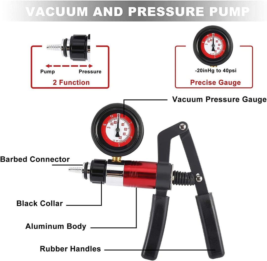 QUNNIE Bremsentlüftungssatz,Manometer Hand Vakuumpumpe Tester Garnitur mit Adaptern Bremsflüssigkeit