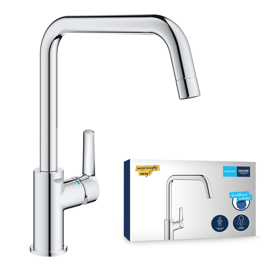 GROHE Start, Niederdruck Küchenarmatur mit hohem Auslauf (Wasserhahn Küche für offene Warmwasserbere