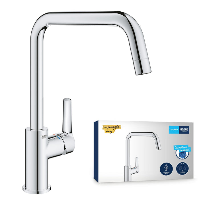 GROHE Start, Niederdruck Küchenarmatur mit hohem Auslauf (Wasserhahn Küche für offene Warmwasserbere