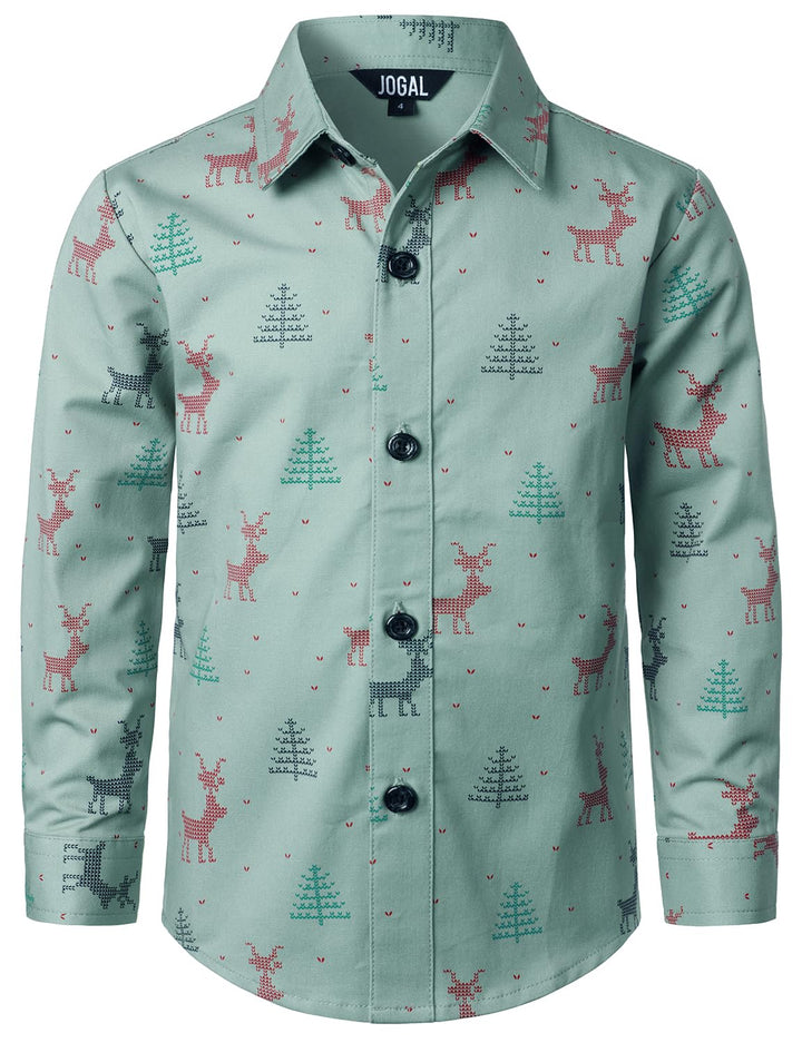 JOGAL Herren Funky Christmas Print Weihnachtsmann Hemd Langarm Button Up Freizeithemd Grosse Jungs 6