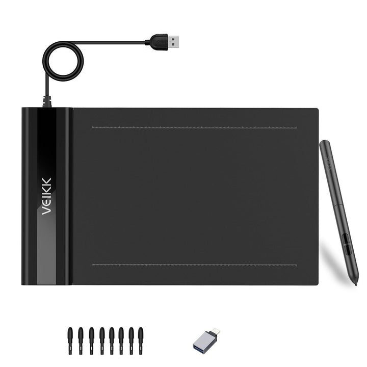 VEIKK Grafiktablett 6 x 4 Zoll Zeichentablett mit Drucksensitivem Stift,8192 Druckstufe OSU Pen Tabl