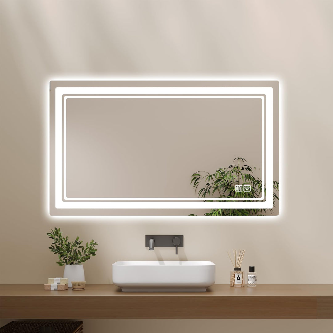 Badspiegel mit Beleuchtung 80 × 60cm, Badezimmerspiegel Beleuchtet Beschlagfrei LED Bad Spiegel mit