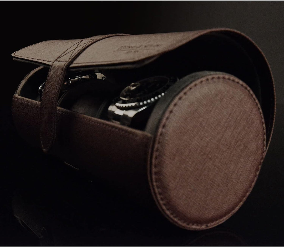 Heisse & Söhne seit 1976 - Uhrenrolle 3 Uhren braun. Elegante Uhrenbox, Uhrenetui, Uhren Aufbewahrun