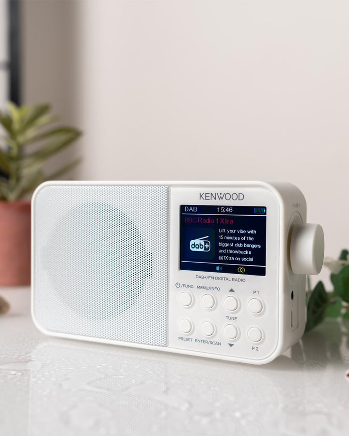 Kenwood CR-M30DAB-W - Tragbares DAB+ Radio mit Bluetooth, integriertem Akku & 6,1cm Farbdisplay, Wei