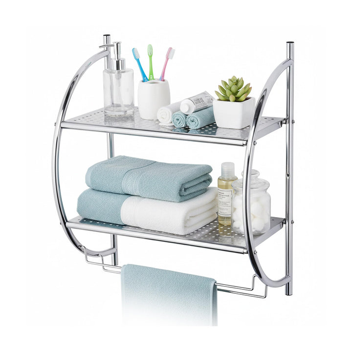Relaxdays Badregal, Wandregal mit 2 Ablagen, 2 Handtuchstangen, HBT 54,5 x 44,5 x 25,5 cm, Badezimme