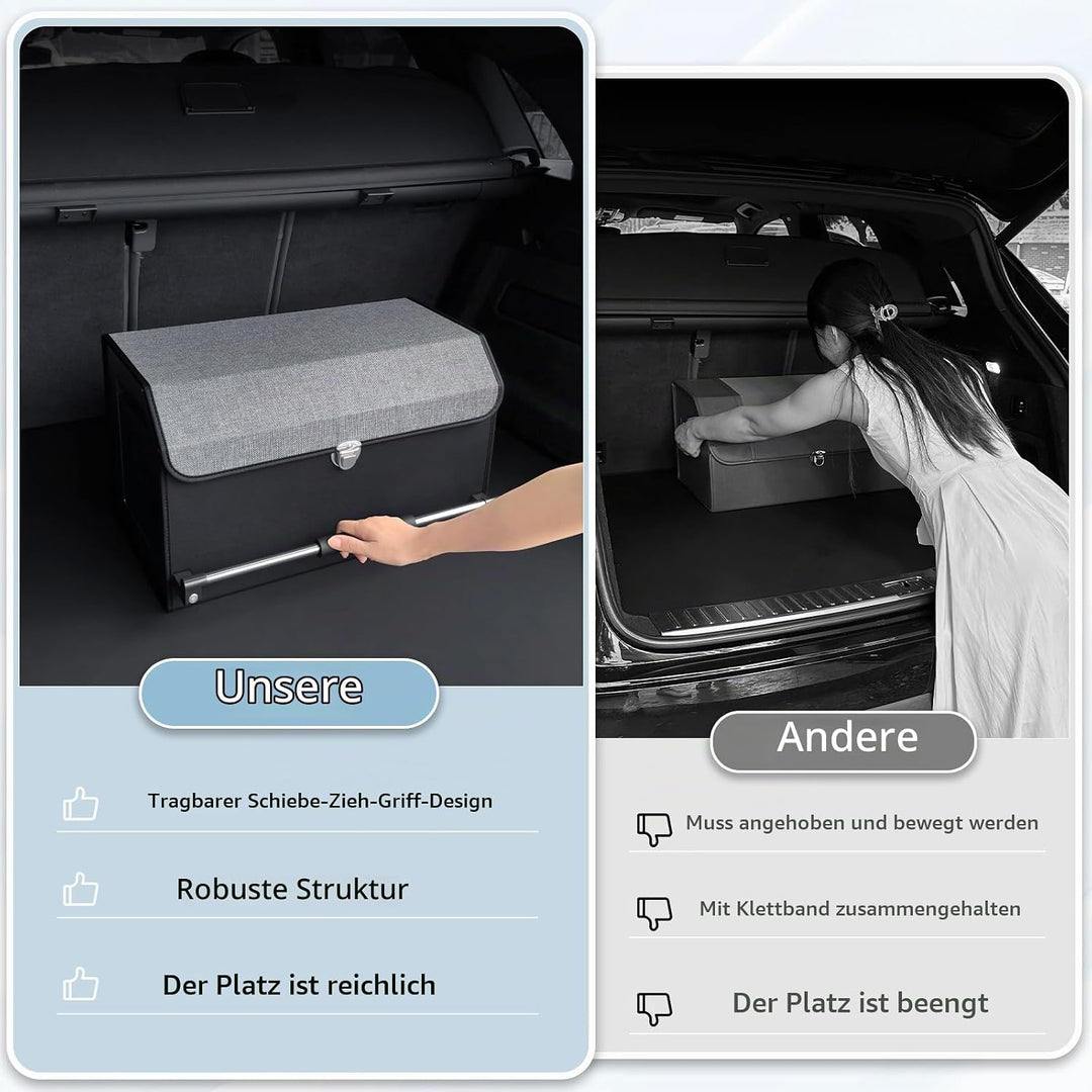 Leder Auto Kofferraum Organizer mit Deckel &amp; stabilem Griff | 45L Multifunktionaler Organizer mit Fä