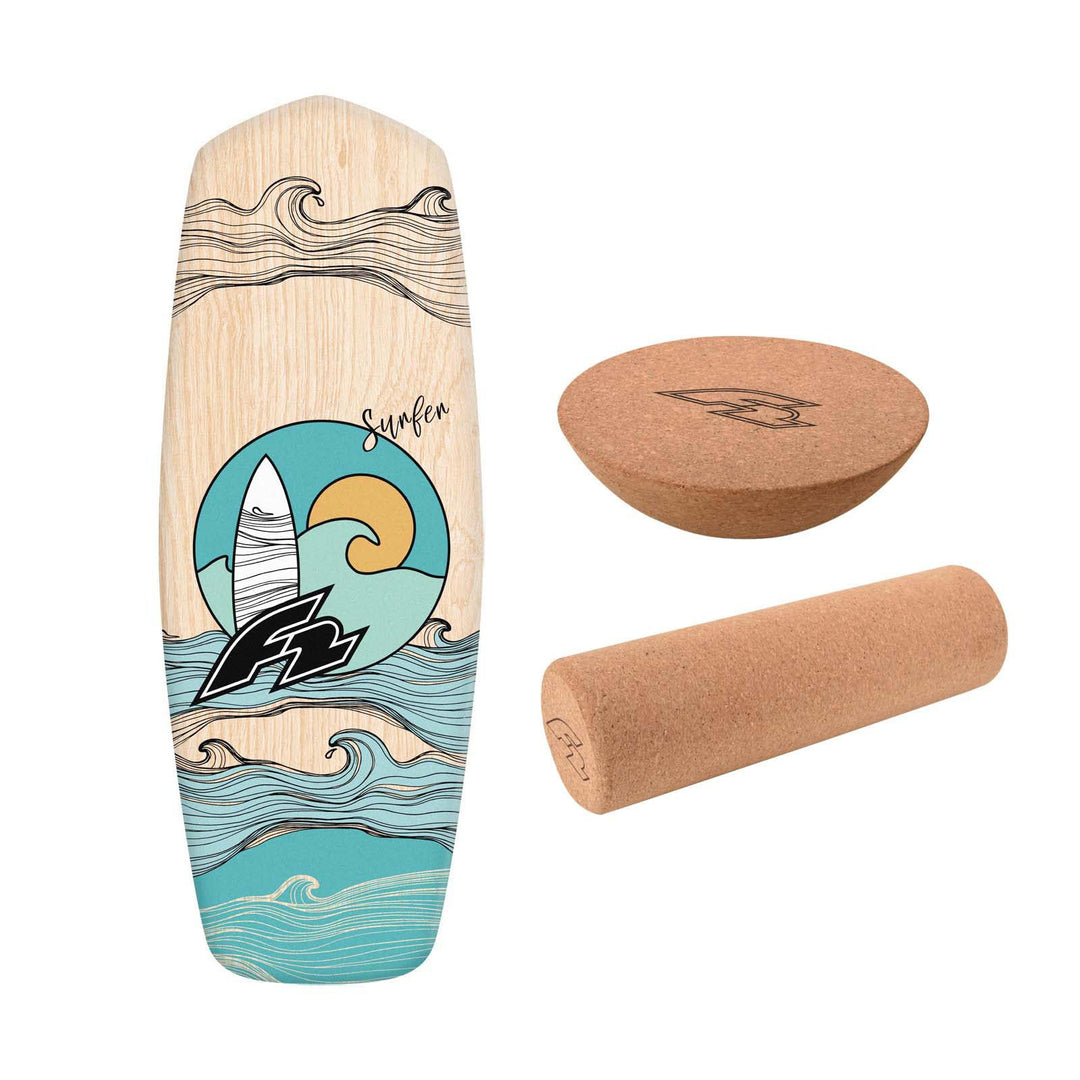 F2 Marken Balance Board Set mit Korkrolle UND Halbkugel Modell wählbar aus Holz für Einsteiger und P
