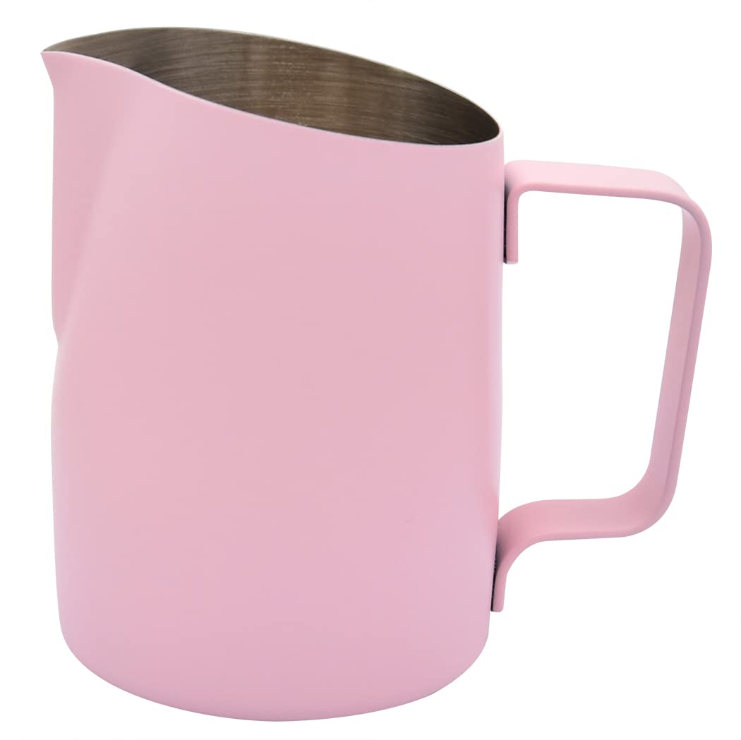 Espresso-Dampfkrug, Espresso-Milchaufschäumkrug aus Edelstahl, Kaffee-Latte-Kunstbecher, 420 ml, Ros