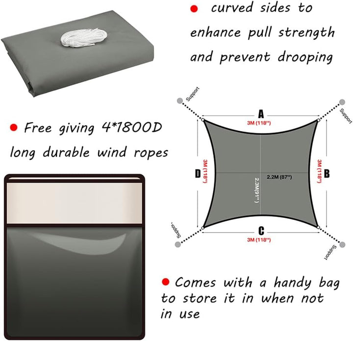 Sonnensegel Sonnenschutz inkl Befestigungsseile PES Polyester wasserabweisend 3 x 3m Quadrat Sonnens