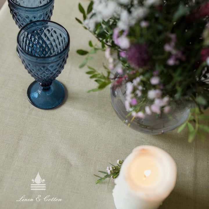 Linen & Cotton Tischdecke Wasserdicht Wachstuch Gartentischdecke Adele - 100% Leinen, Beige (147 x 3