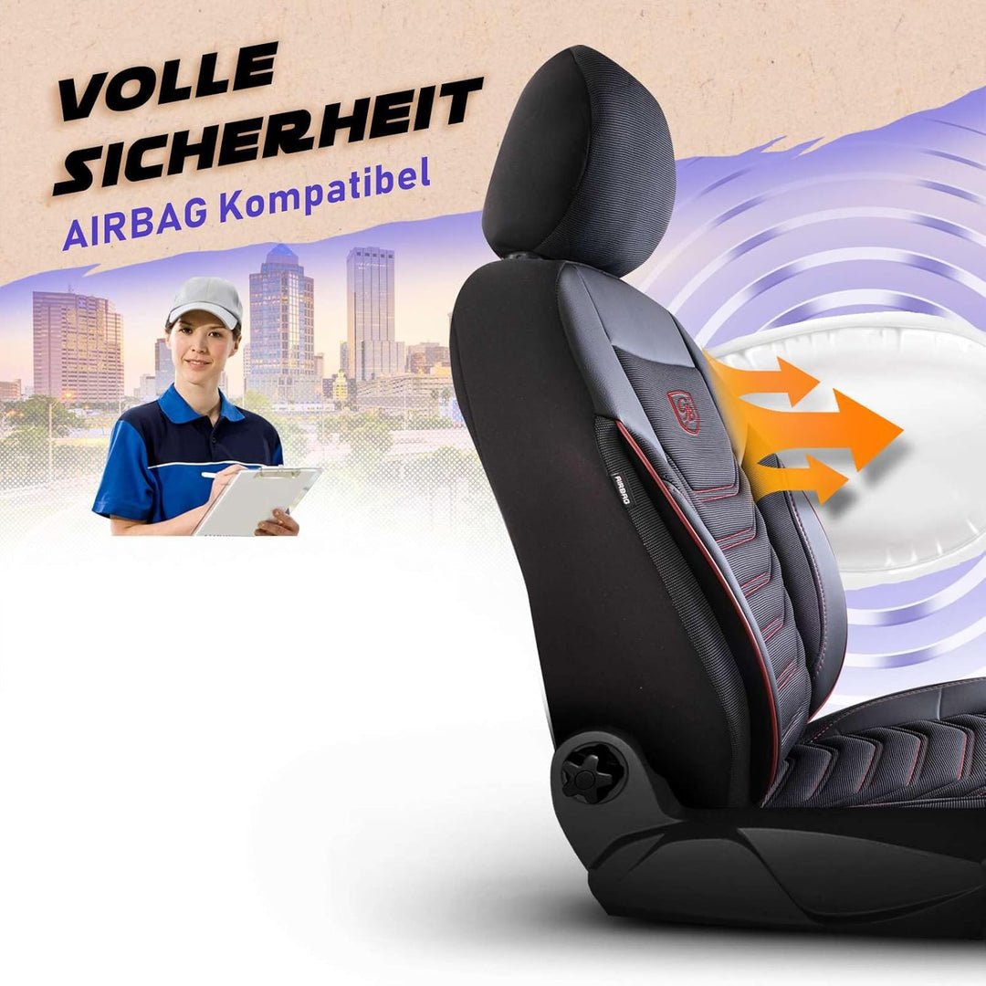 Autositzbezüge Universal für PKW & SUV - Premium Vordersitze Auto Sitzbezug aus Piqué-Stoff, Schwarz