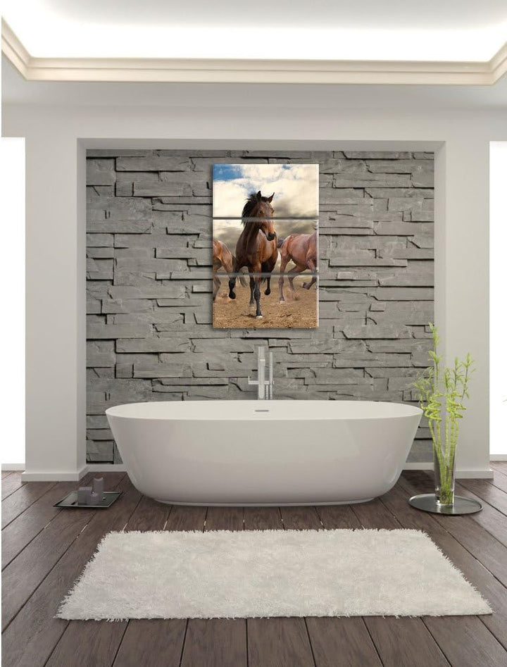 Pixxprint Western Pferde Cowboy als Leinwandbild | Grösse: 3 Teilig (120x80) | Wandbild| Kunstdruck