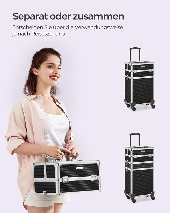 SONGMICS Kosmetikkoffer, Trolley, 3-in-1 Schminkkoffer, extra gross, Friseurkoffer, 34 x 24 x 70,5 c