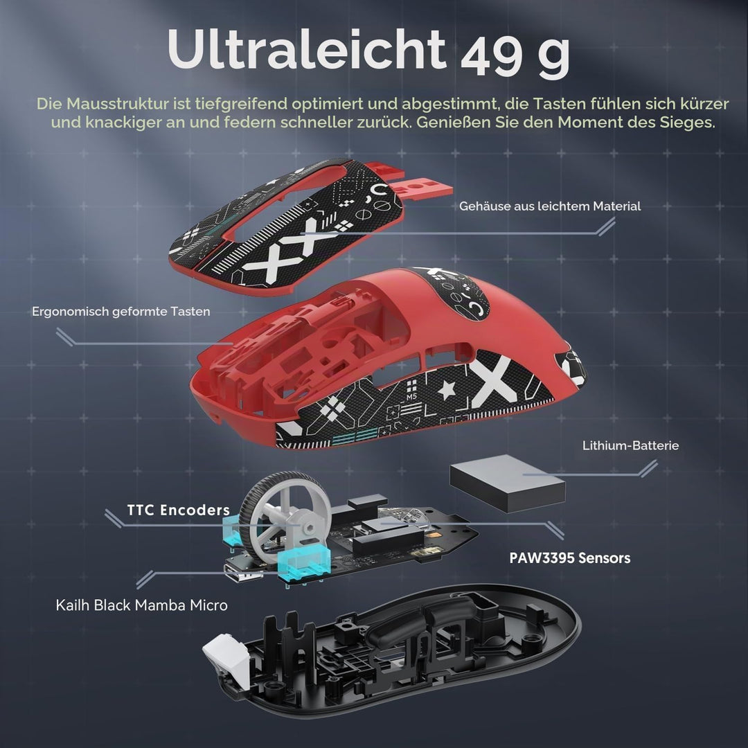 ATTACK SHARK X3 Pro 4K/8K Hz Maus, 49 g SUPERLEICHT, PixArt PAW3395 Gaming-Sensor, BT/2,4G kabellose