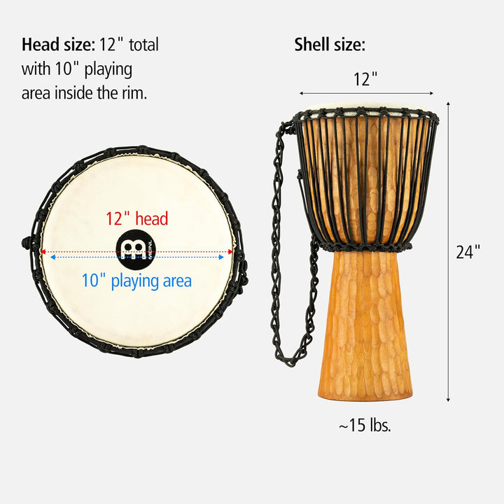 Meinl Percussion HDJ4-L Wood Djembe, Headliner/Nile Series, Rope Tuned, 30,48 cm (12 Zoll) Durchmess
