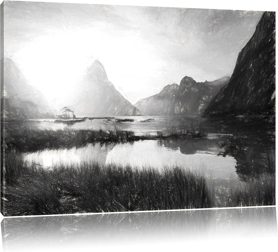 Pixxprint Milford Sound Neuseeland Kunst / 100x70cm Leinwandbild bespannt auf Holzrahmen/Wandbild Ku