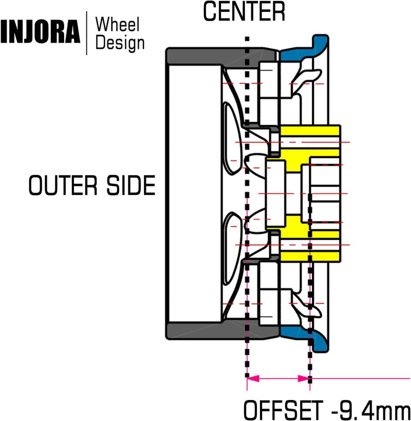 INJORA 1.9 Beadlock Rad Tiefes Gericht Negativer Offset 9.4mm Felge für 1/10 RC Crawler Auto TRX4 Ax