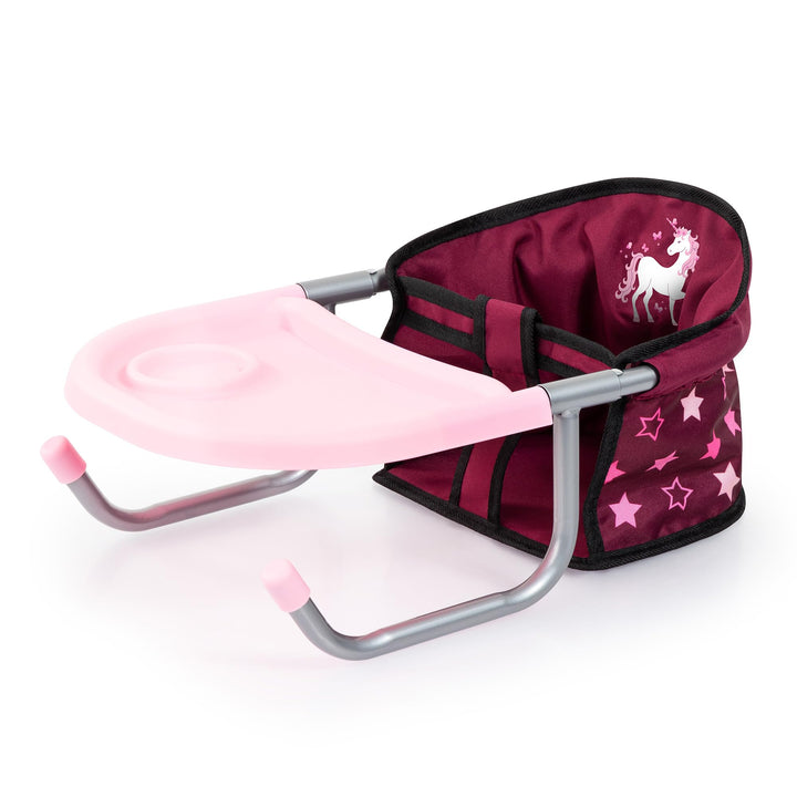 Bayer Design 65823AA Tischsitz für Puppen, Zubehör, Sitz für Puppen bis 46 cm bordeaux mit Einhorn,