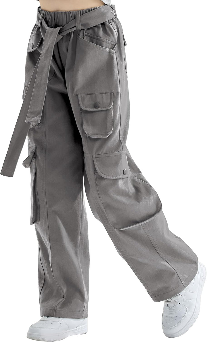 Rolanko Baggy Cargo Jeans für Mädchen, Elastische Hose mit Hoher Taille und Weitem Bein Y2K Jeanshos