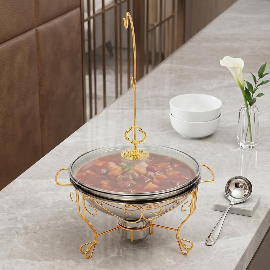 Under Chafing Dish 6L Gold, Edelstahl Speisenwärmer mit Deckelhaken &amp; Warmhaltebehälter, Buffet Warm