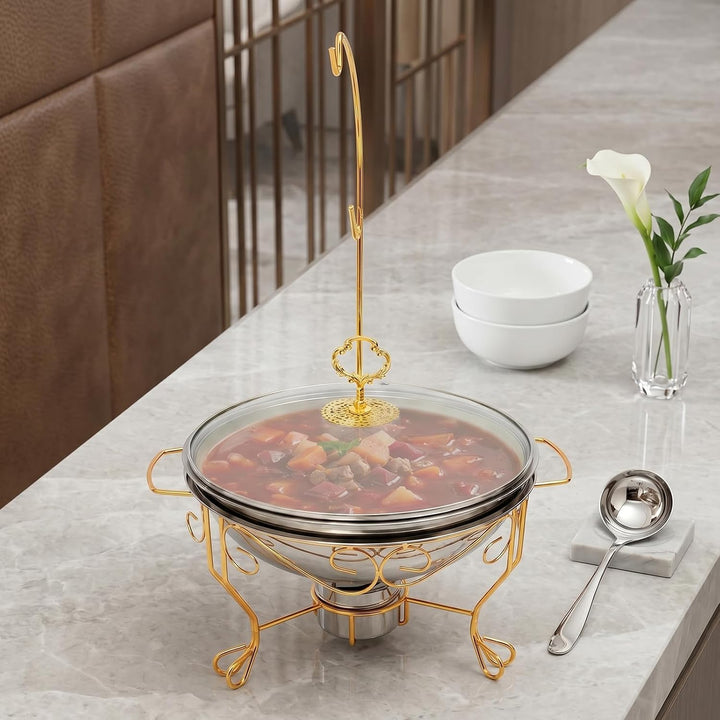Under Chafing Dish 6L Gold, Edelstahl Speisenwärmer mit Deckelhaken &amp; Warmhaltebehälter, Buffet Warm