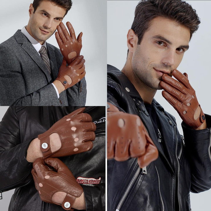 GSG Herren Fahrhandschuhe aus echtem Leder Ungefütterte Touchscreen-Handschuhe aus Schaffell Lederha