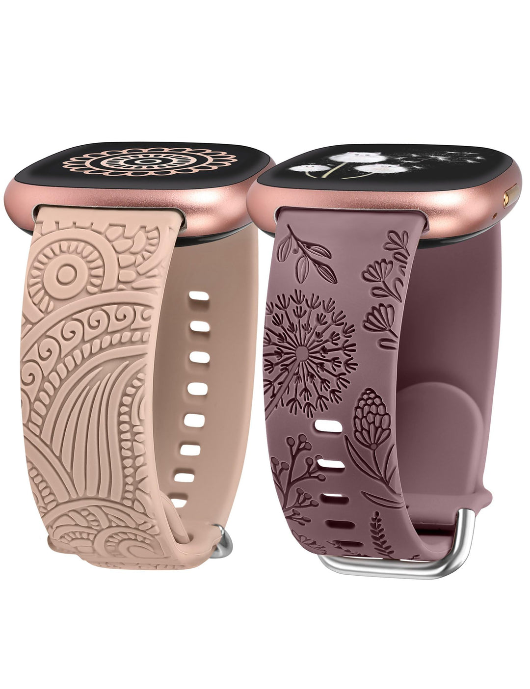 TOYOUTHS 2 Stück Floral Gravierte Armband kompatibel mit Fitbit Versa 4/Versa 3/Sense 2/Sense Armban
