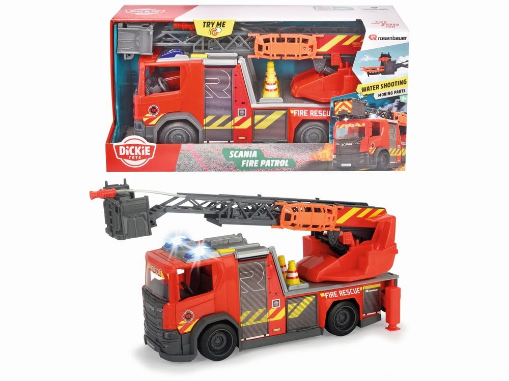 Dickie 203716017038 Scania Rosenbauer SOS Fire Rescue Licht und Sound 35 cm, 3 Jahre