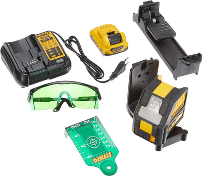 DeWalt 10,8 V/2,0 Ah Akku Kreuzlinienlaser (515 Nm, Laserklasse 2, Laserdiodenfarbe grün, IP65, mit