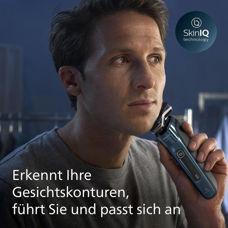 PHILIPS Shaver S7000 – Elektrischer Nass-& Trockenrasierer in Eisblau mit 1 x integrierten ausklappb