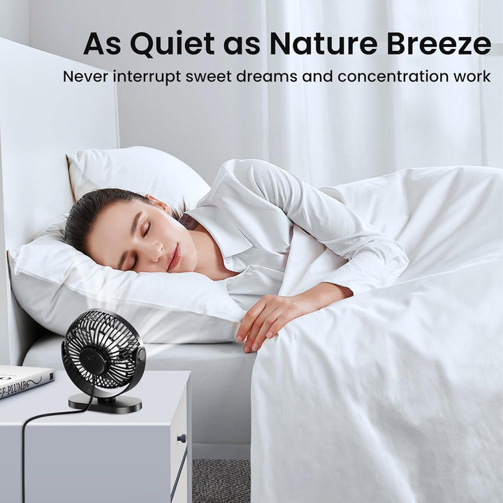 USB Tischventilator, Leistungsstarker Tragbarer Mini Ventilator , 3 Geschwindigkeiten für Schnelle K