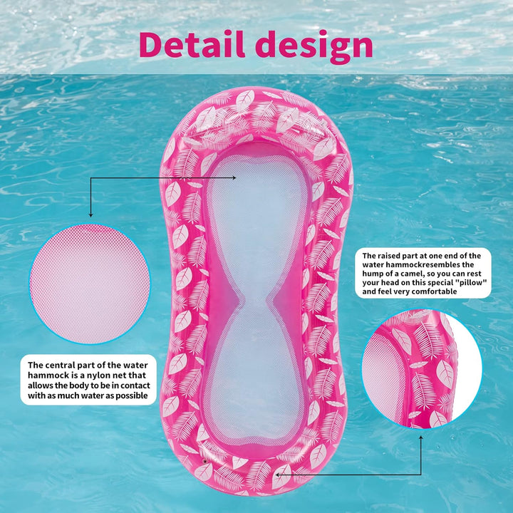Luftmatratze Pool Hängematte mit Mesh, Aufblasbare Wasserhängematte Luftmatratze mit Netz und Kopfst