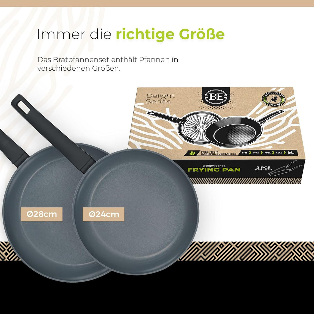 Be Living Delight Pfannenset 2-teilig, Bratpfanne 24 & 28 cm, Non Stick Keramik Antihaft, Induktion,