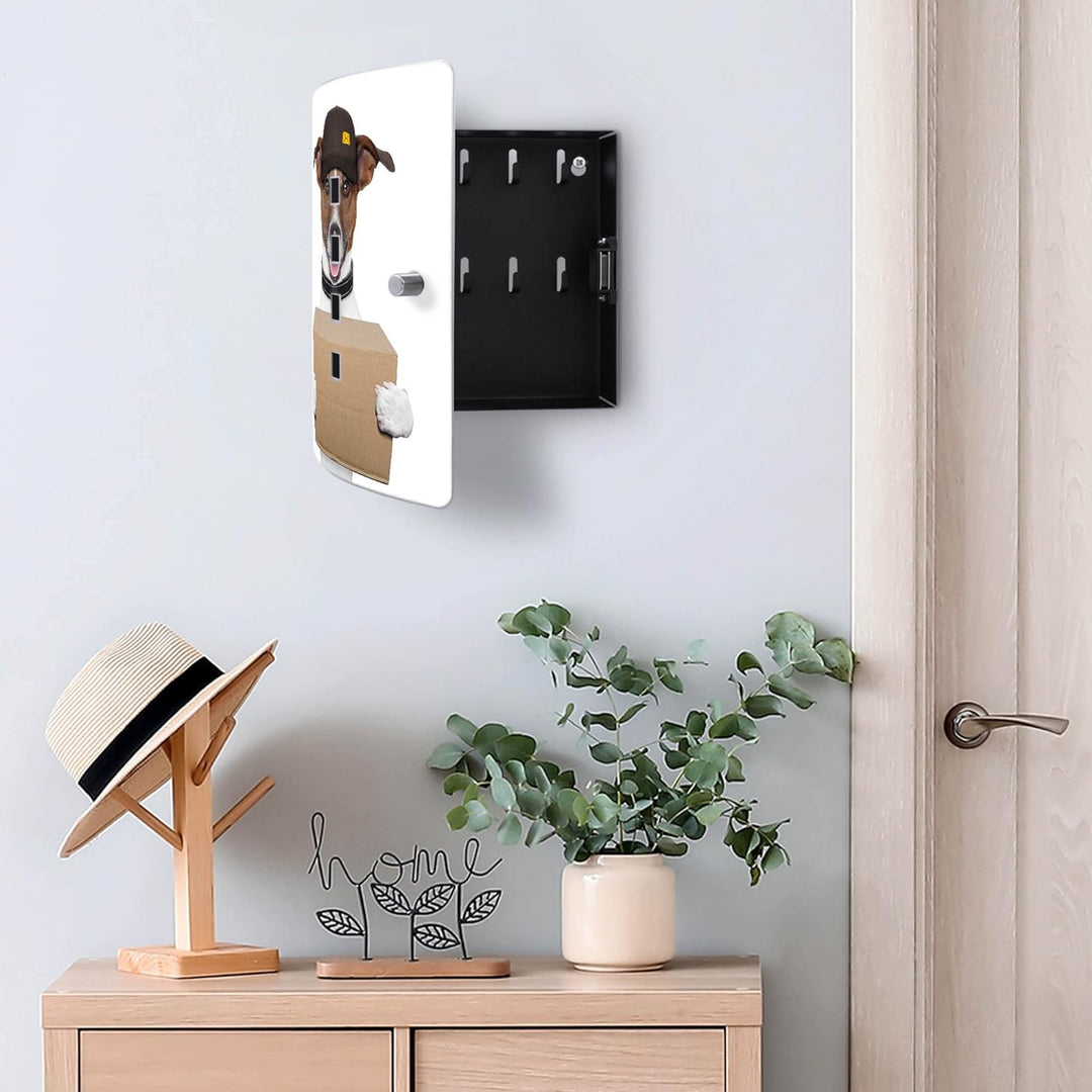 banjado® Design Schlüsselkasten aus Edelstahl Motiv Paketdienst Jack Russel für 24x21,5x7cm Schlüsse