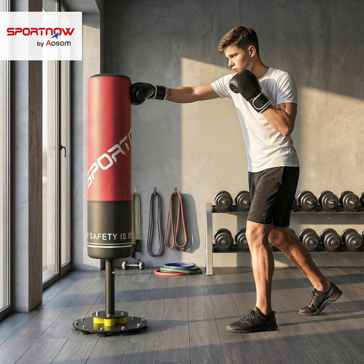SPORTNOW Boxsack freistehend 135 cm mit 10 Saugnäpfen und Stossdämpfer | Standboxsack, Kickboxsack,