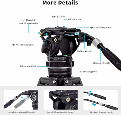 Cayer Pro Video-Stativ mit Fluid-Kopf, alle Metall Heavy Duty QR-Platte kompatibel mit DJI RS Gimbal