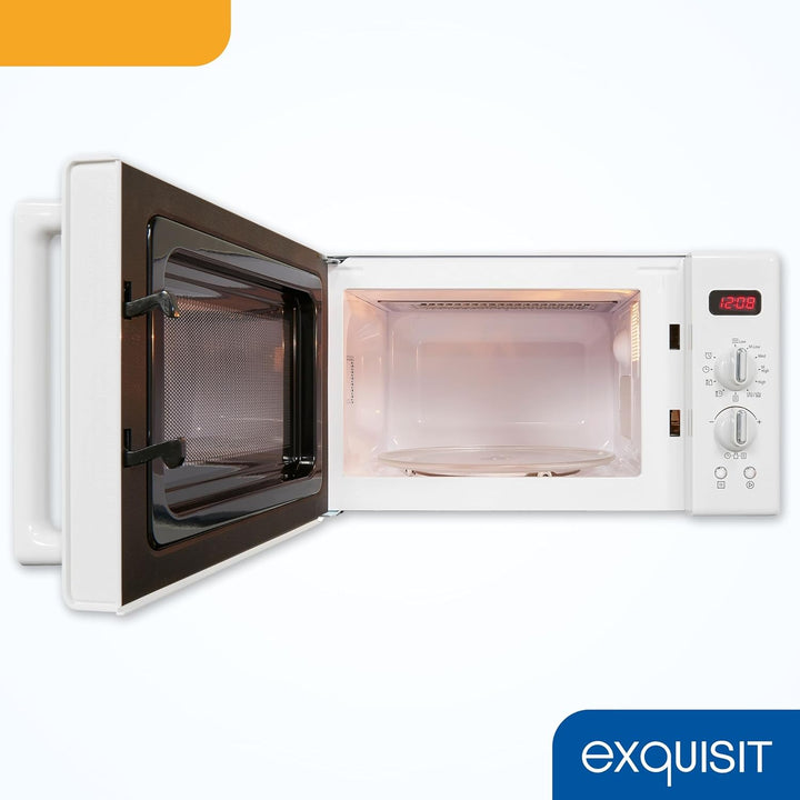 Exquisit Retro-Mikrowelle 700 Watt, 25,5 cm Drehteller, 1000 Watt Grill, 20L, 5 Leistungsstufen, Tim