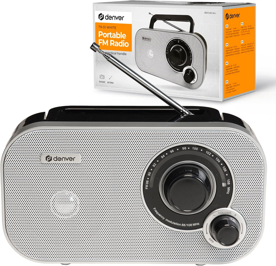 Denver TR-51 UKW-Radio mit analogem Tuning, Weiss, Weiss
