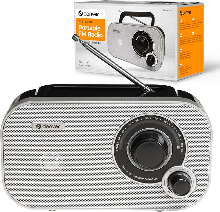 Denver TR-51 UKW-Radio mit analogem Tuning, Weiss, Weiss