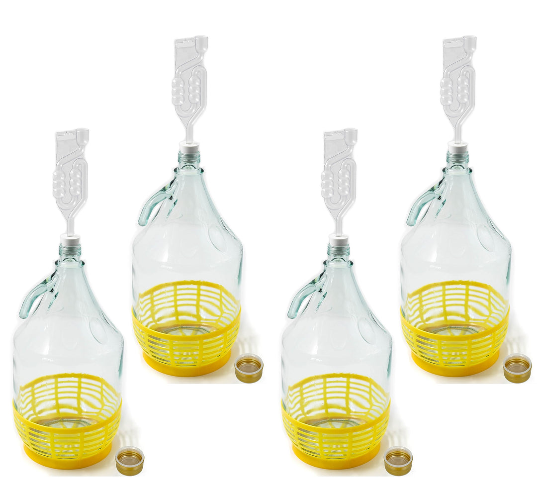 Enghals Ballonflasche mit Schraubverschluss, Schutzkorb, Luftschleuse und Stopfen für die Weinherste