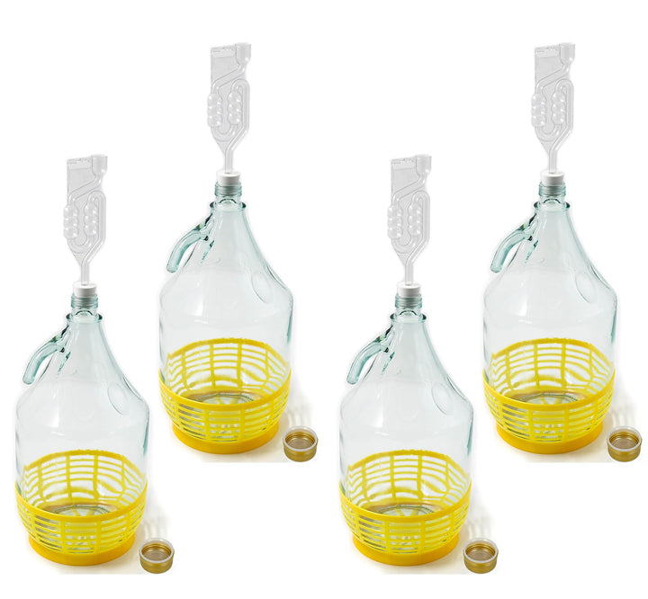 Enghals Ballonflasche mit Schraubverschluss, Schutzkorb, Luftschleuse und Stopfen für die Weinherste