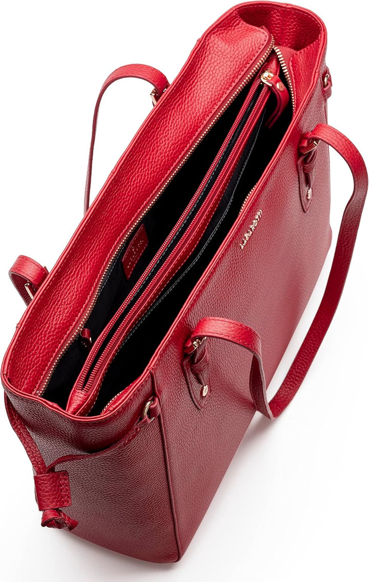 Lazarotti Bologna Leder Shopper Tasche Damen | Tote Bag mit seitlichen Kordelzügen | XL Schultertasc