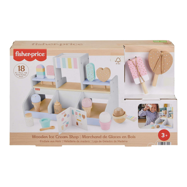 Fisher-Price Eisdielen-Spielset für Kindergartenkinder aus Holz, 18 Holzteile für Rollenspiele ab 3