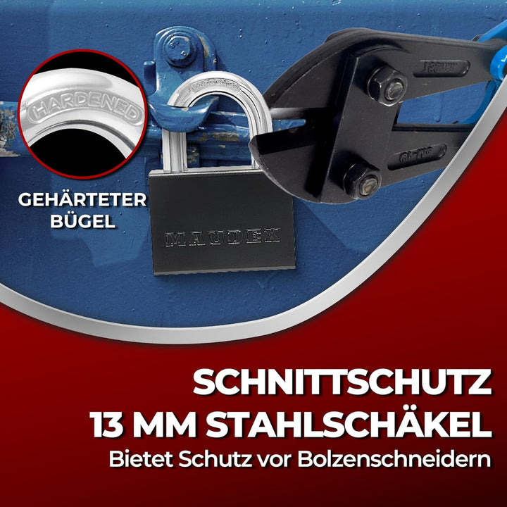 PDK73 Hochleistungs-Vorhängeschloss – 13 mm schnittfester Bügel, robustes Stahlgehäuse | Inkl. 5 Sch
