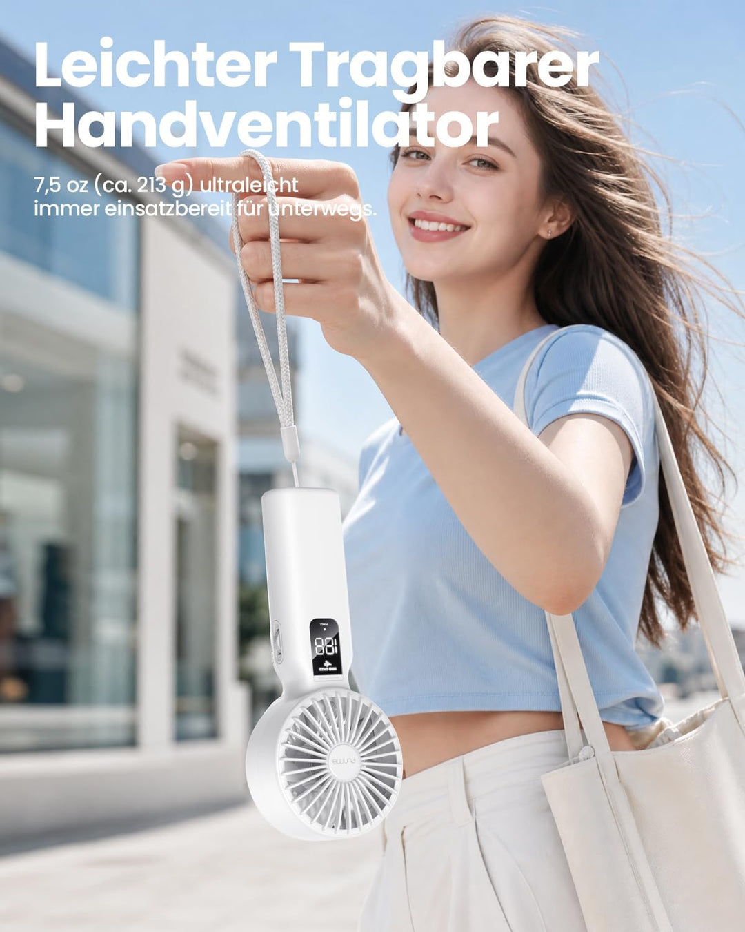 Funme Handventilator, 100 Windstufen &amp; 7 m/s Sturmmodus, 4000mAh Akku, 42H Ventilator Hand, Tragbare